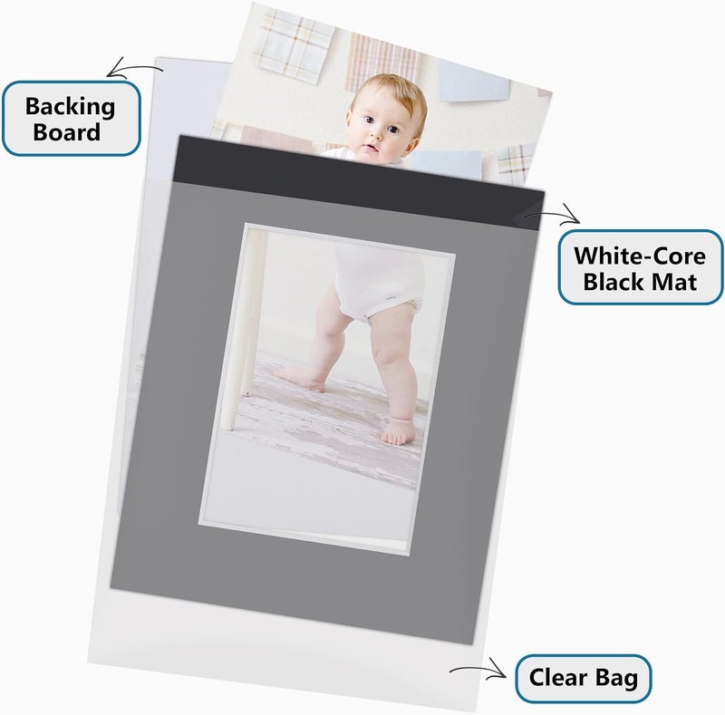 Somime 10 Pack 11x14 Black Picture Mat Kit for 8x10 Photo with White Core Bevel Cut Mattes Sets - Includes 10 Acid Free Pre Cut Mats & 10 Backings & 10 Print Sleeve Bags - Image 5